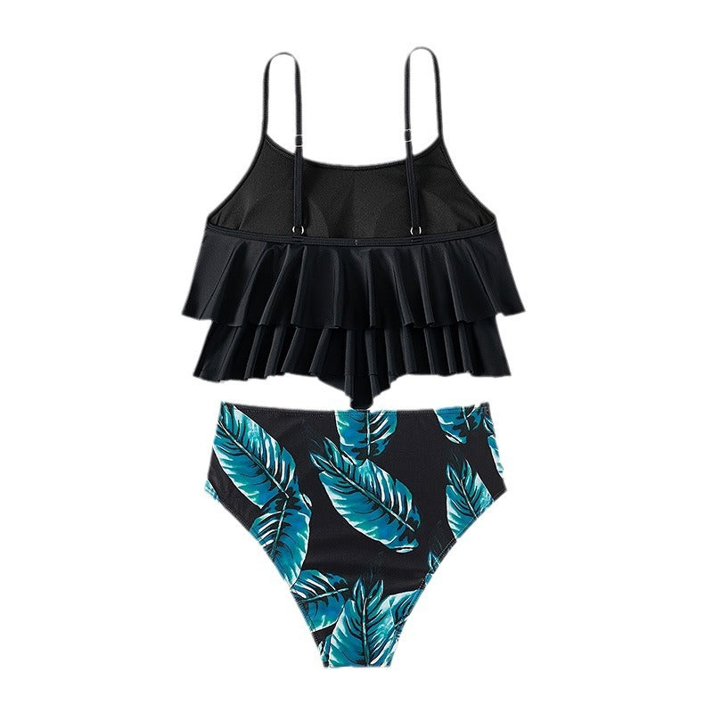 Damen Bikini-Set mit elegantem Volant-Oberteil und hochgeschnittenem Unterteil EB