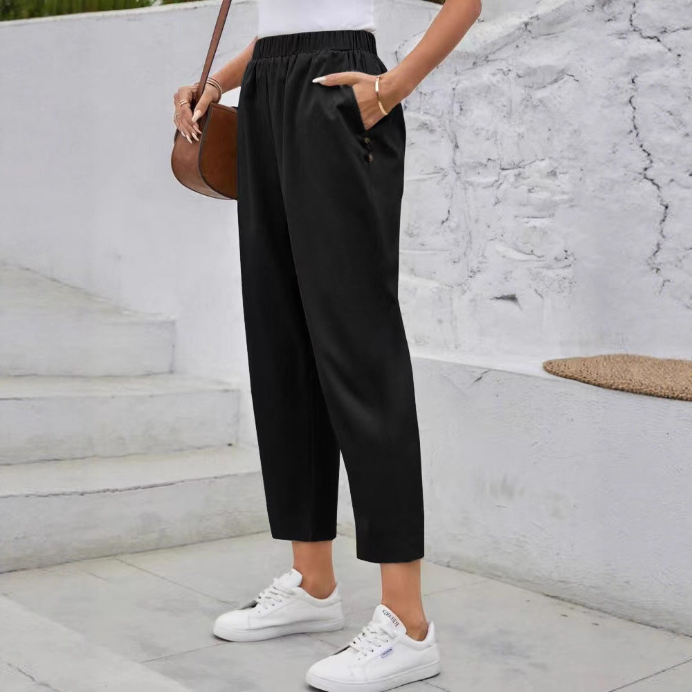 Damen Comfortable Freizeithose mit elastischem Bund und Taschen EB