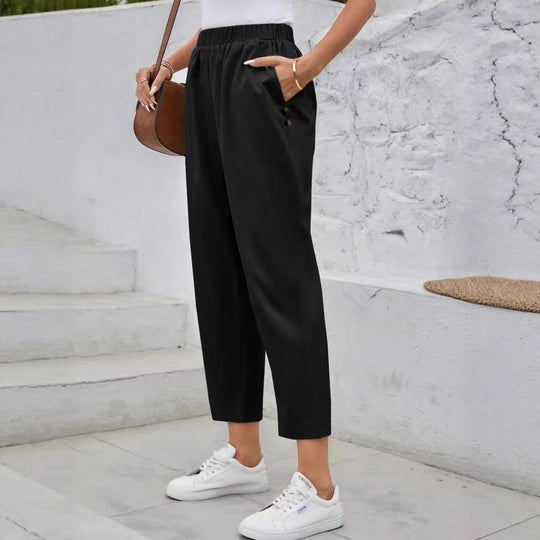 Damen Comfortable Freizeithose mit elastischem Bund und Taschen EB