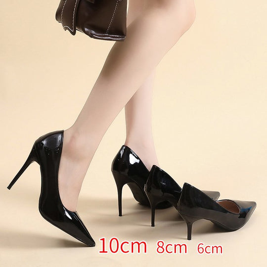 Damen Spitze High Heels mit glänzender Lackoberfläche EB