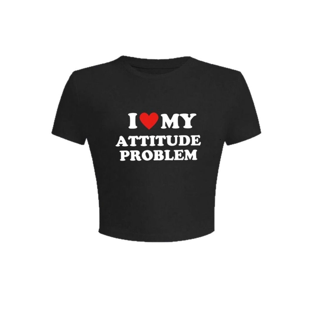 Damen Crop-T-Shirt mit humorvollem Spruch und figurbetontem Schnitt EB