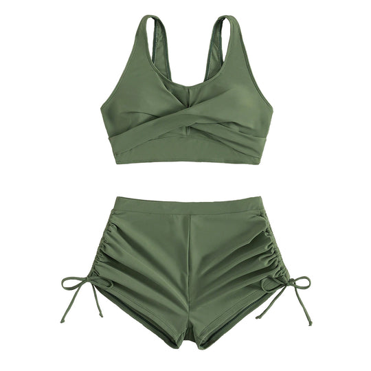 Damen Sportlicher Bikini mit gerafften Shorts EB