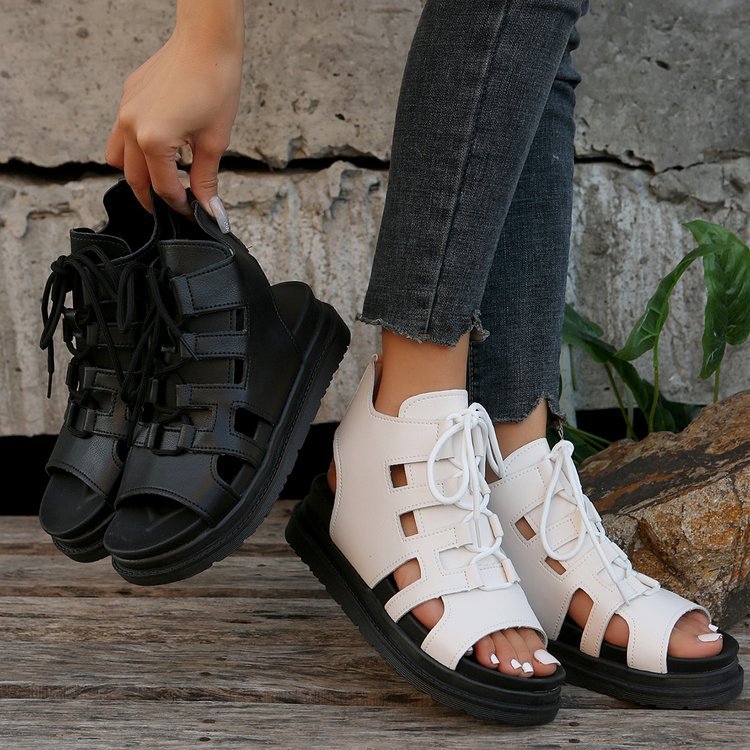 Damen  Schnür-Sandalen mit Cut-Out-Design offener Ferse und robuster Profilsohle EB