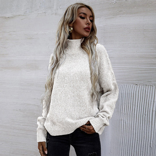 Damen gemütlicher Rollkragenpullover aus hochwertiger Strickware EB