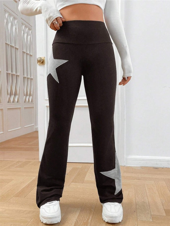 Damen legere Bootcut-Leggings mit Sternen-Motiv EB