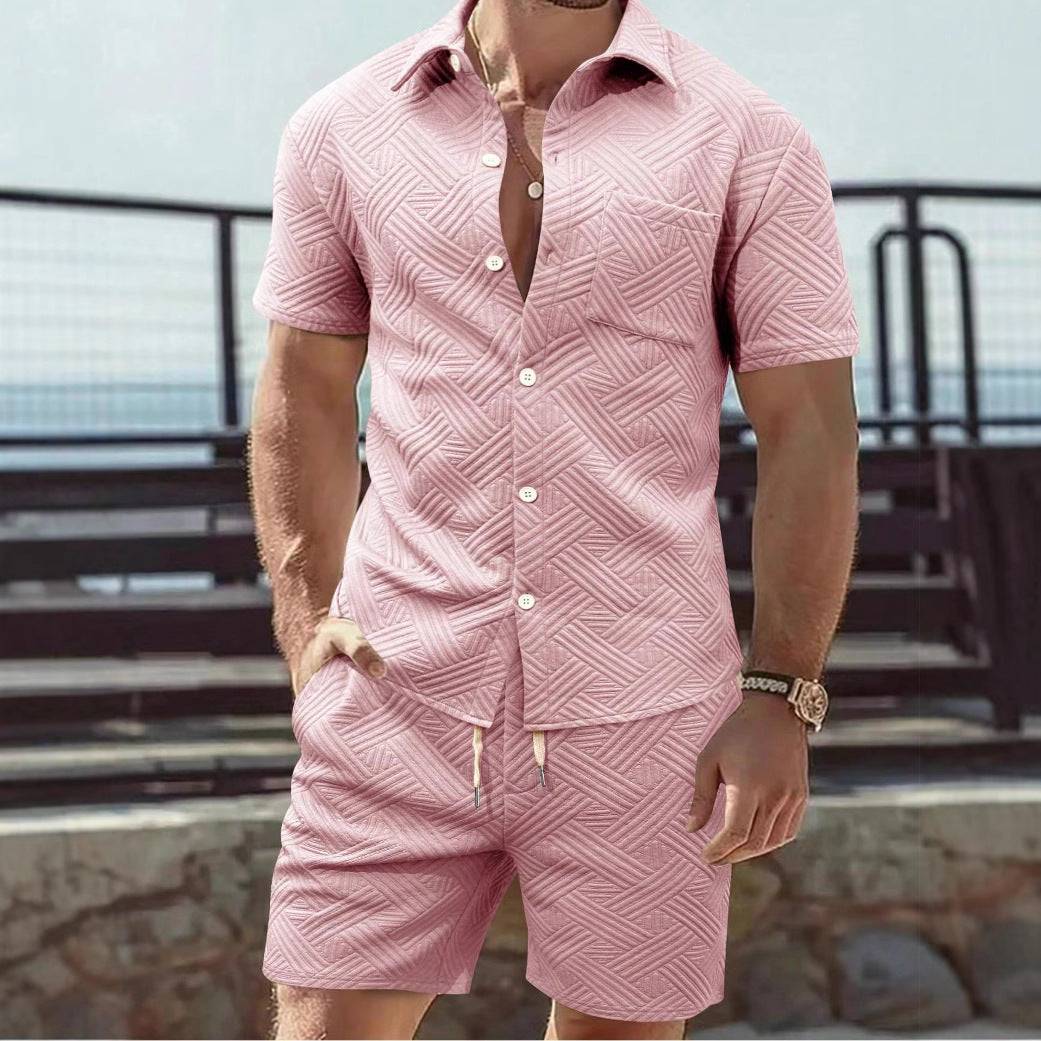 Herren elegantes Kurzarmhemd und Shorts Set mit strukturiertem Design EB