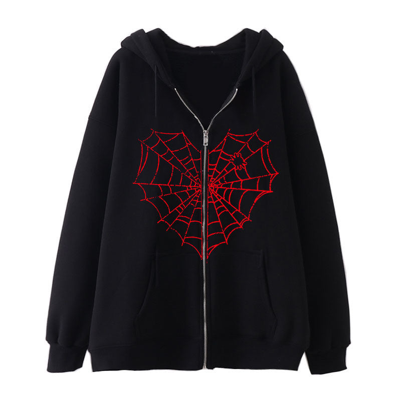 Damen nan Kapuzenjacke mit durchgehendem Reißverschluss und Rippenherz-Print EB