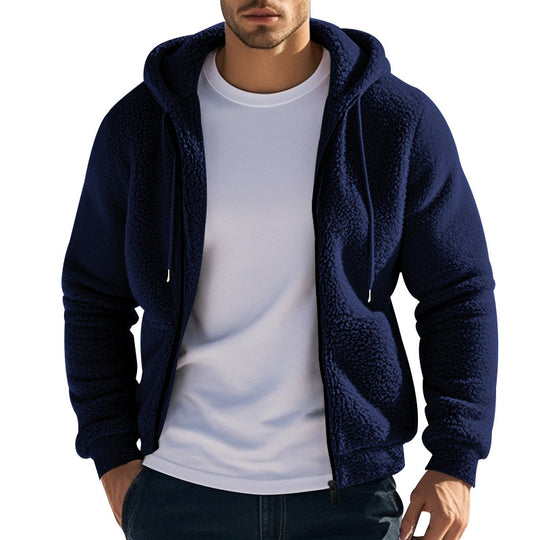 Herren nan Sherpa-Fleece Kapuzenjacke mit durchgehendem Reißverschluss und versteckten Seitentaschen EB