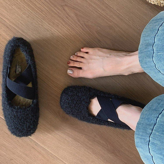 Damen Kuschelige Filz-Pantoletten mit verstellbarem Riemen EB