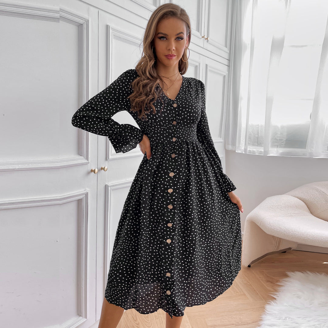 Damen Midikleid mit Knöpfen und weit ausgestellten Ärmeln EB