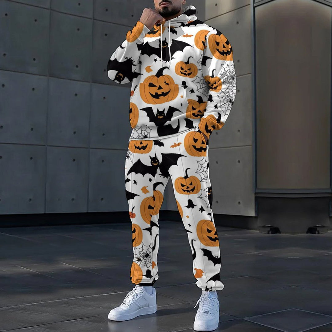 Herren Halloween-Jogginganzug mit auffälligem Kürbis- und Fledermausdesign Heidi-Mode