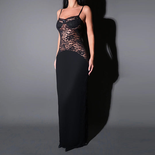 Damen elegantes Spitzenkleid mit figurbetontem Unterteil und verführerischem Oberteil EB