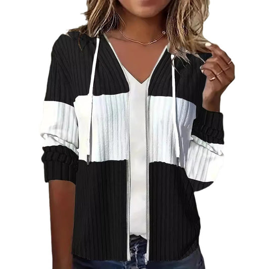 Damen Freizeitjacke mit strukturiertem Rippenmuster und Kapuze EB