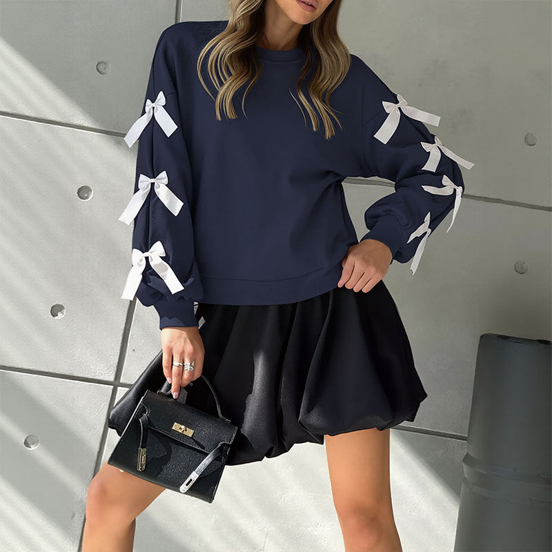 Damen Sweatshirt mit Rüschen und Schleifen EB