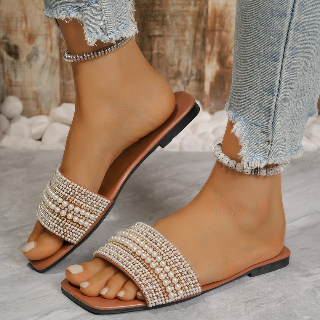 Damen Plateau-Sandalen mit dekorativen Perlenakzenten EB
