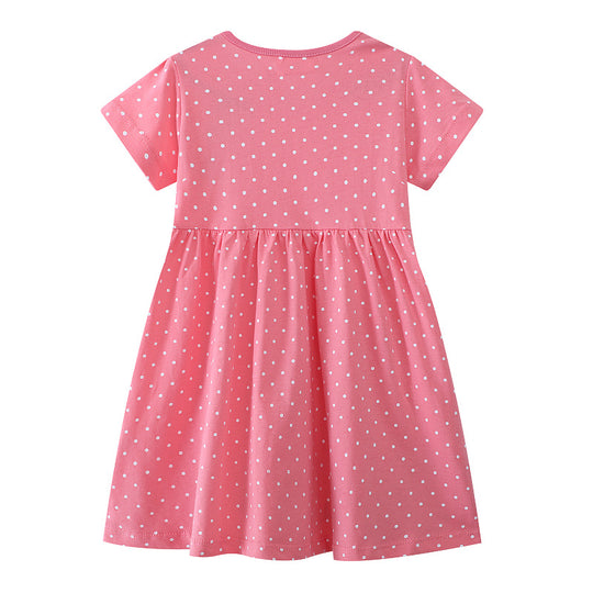 Mädchen Kleid mit lustigem Mausmotiv und Punkten EB