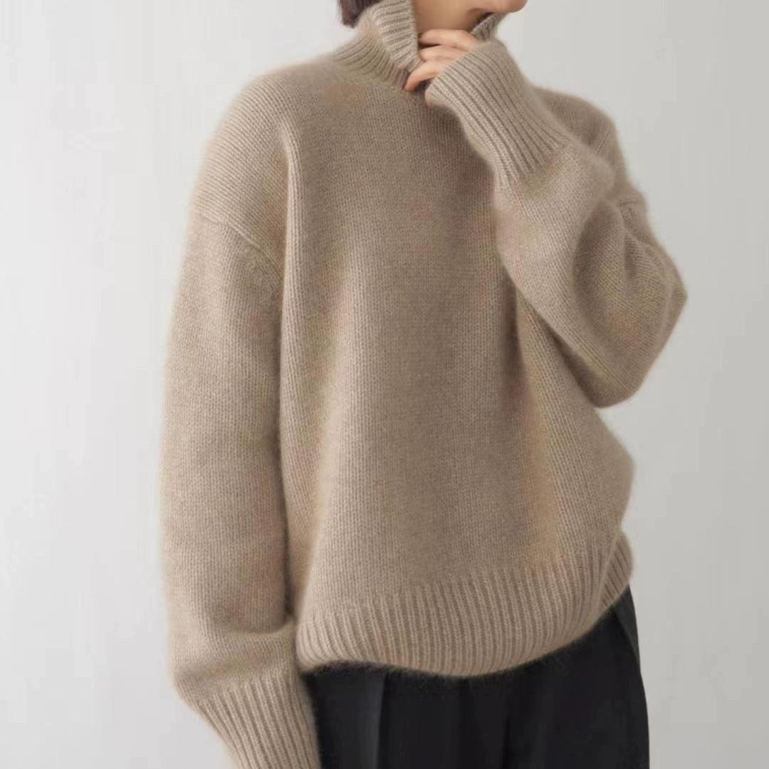 Damen Oversize Feinstrickpullover mit hohem Rollkragen und Seitenschlitzen EB