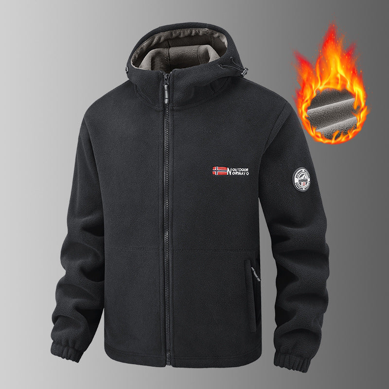 Herren wärmende Fleece-Kapuzenjacke mit Thermofutter, Reißverschlusstaschen und elastischen Bündchen EB
