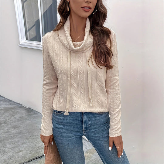 Damen Cowl-Neck Pullover mit strukturiertem Musterdetail und langem Arm EB