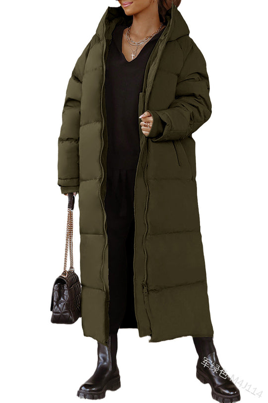 EB | Damen Lange Pufferjacke mit Kapuze und Warm Gefüttertem Innenraum