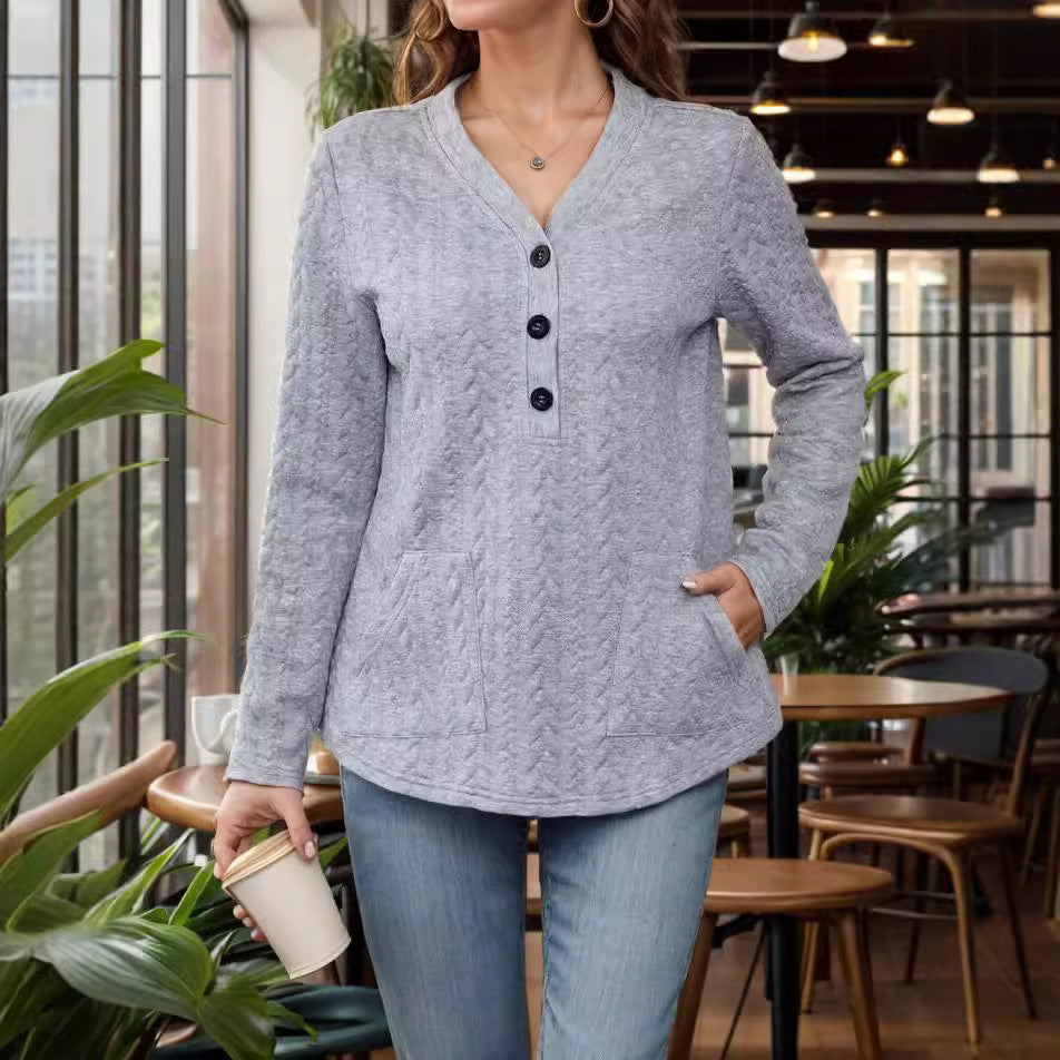Damen legerer Pullover mit Knopfdetails und praktischen Taschen EB