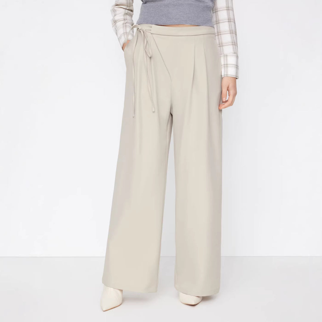 Damen Weite Nadelstreifen-Hose mit Wickel-Taille EB