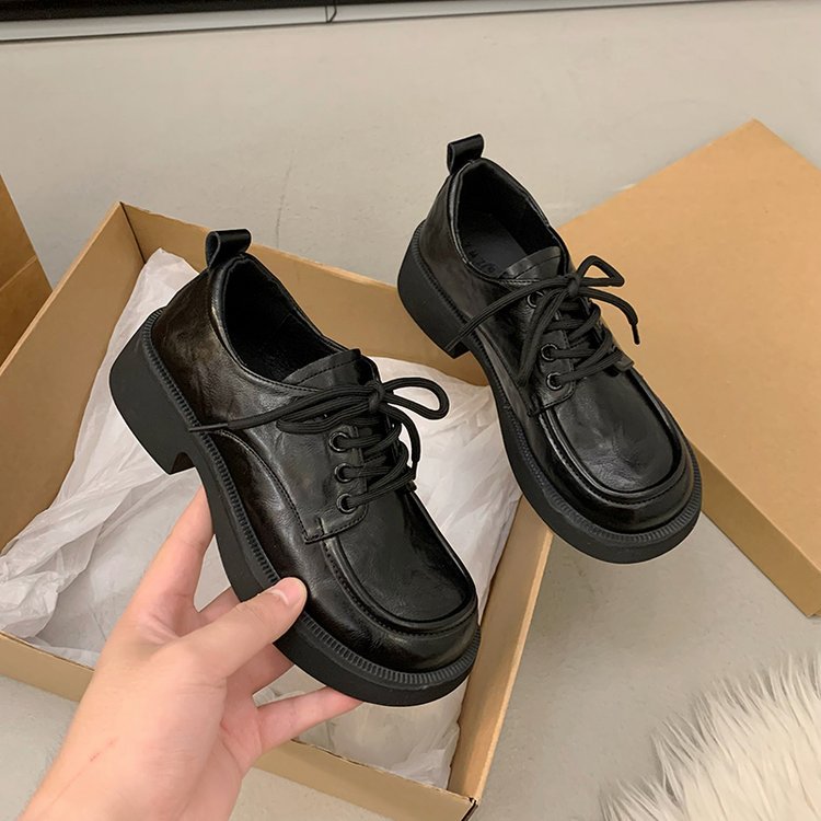 Damen modische Schnürschuhe mit klobiger Sohle und glänzender Oberfläche EB