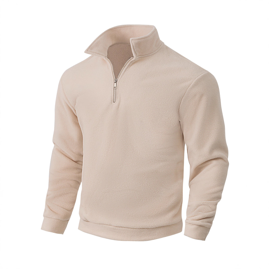 Herren nan Fleece-Halbzip-Pullover mit Stehkragen, weichem Teddy-Fleece und elastischen Bündchen EB