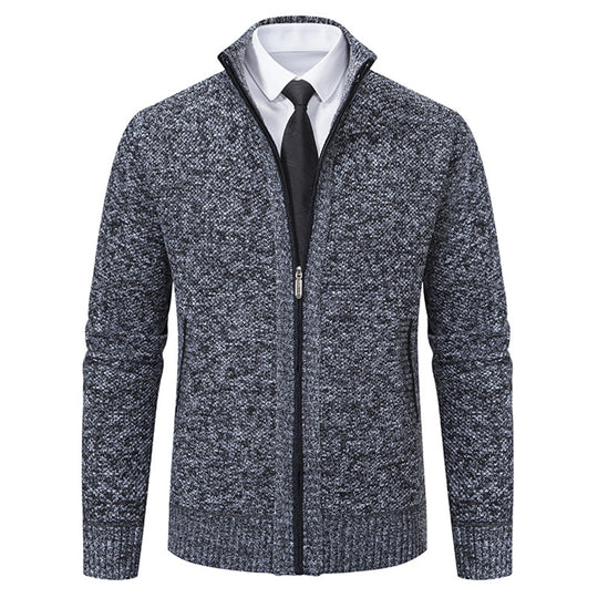 Herren elegante Strickjacke mit hohem Kragen und praktischem Reißverschluss EB