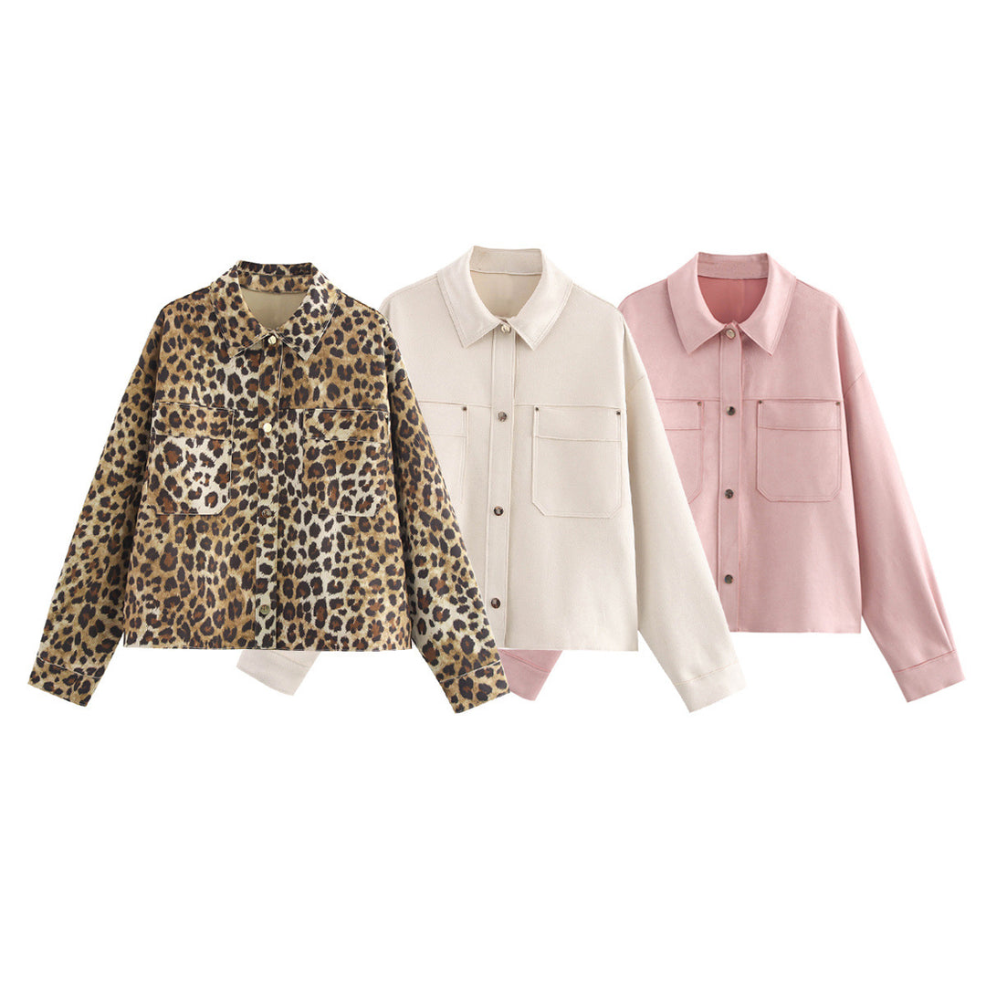 Damen lässige Overshirt-Jacke mit praktischen Brusttaschen und klassischem Kragen EB