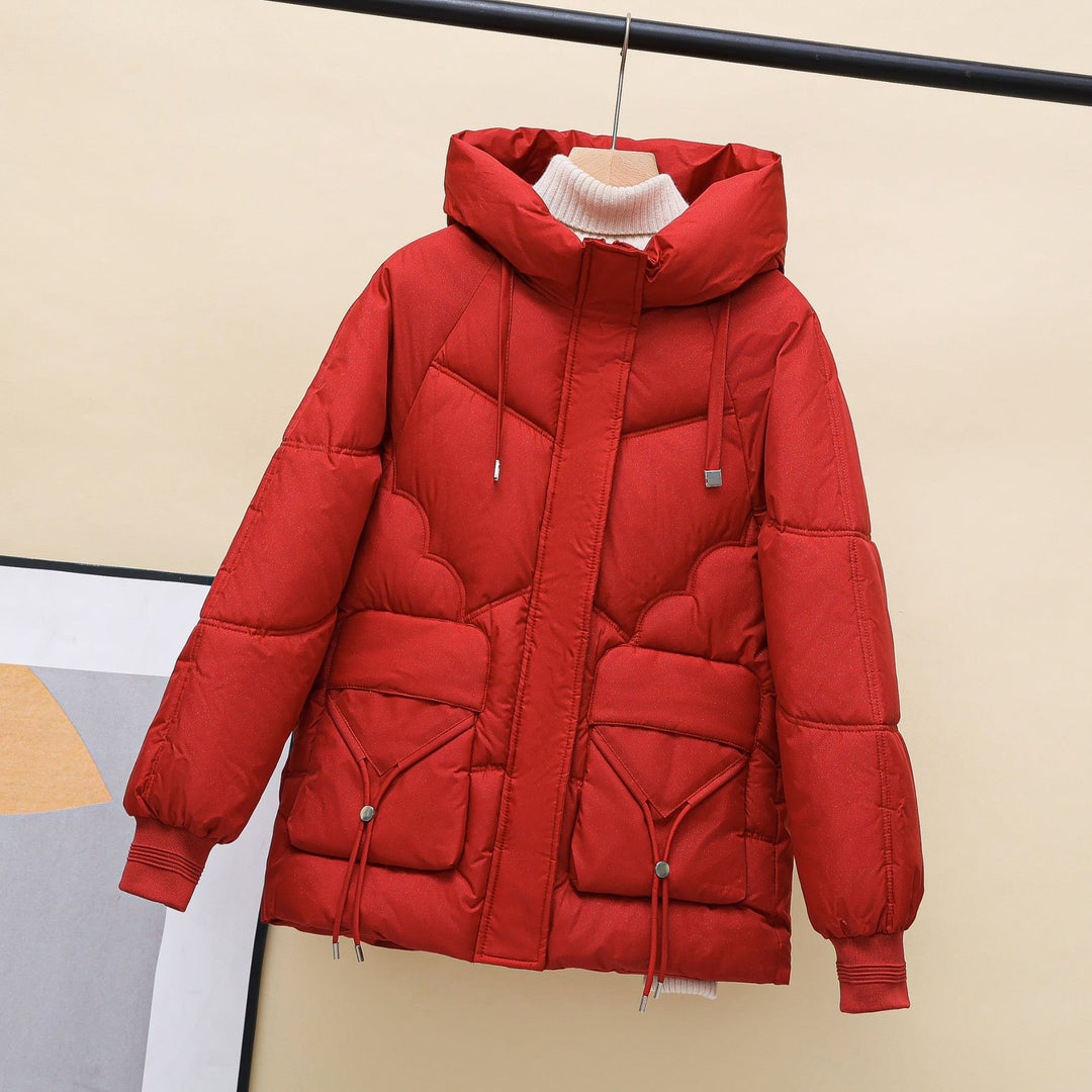 Damen gesteppte Winterjacke mit Kapuze und Herzdetails EB