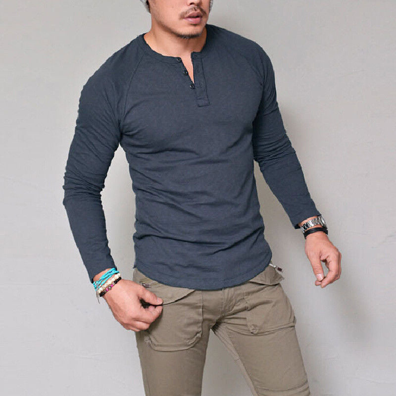 Herren Langarmshirt mit Knopfleiste und bequemem Schnitt EB