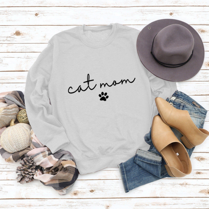 Damen Sweatshirt mit kreativem Katzenmama-Design EB