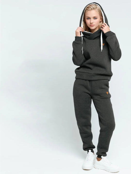 Damen Loungewear-Set mit Schalkragen-Hoodie und taillierter Jogginghose EB