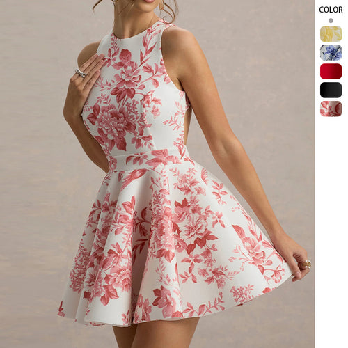Damen Verspielt tailliertes Minimal-Kleid mit schwingendem Rock und halber Rückenansicht EB