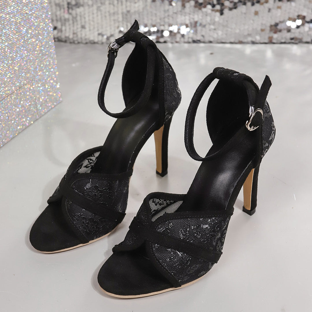 Damen elegante High Heels mit filigranem Schnallen-Design EB
