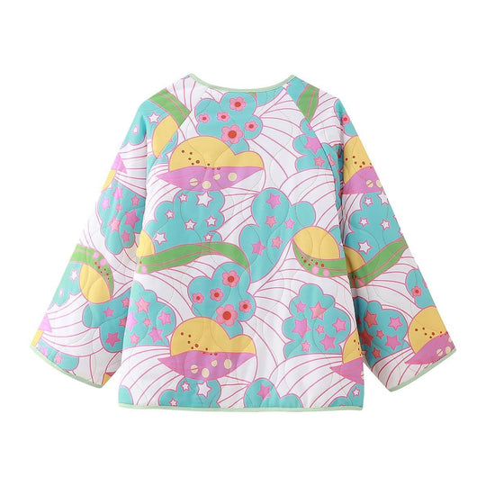 Damen Übergangsjacke mit fröhlichem Blumenmuster und praktischen Knopfdetails EB