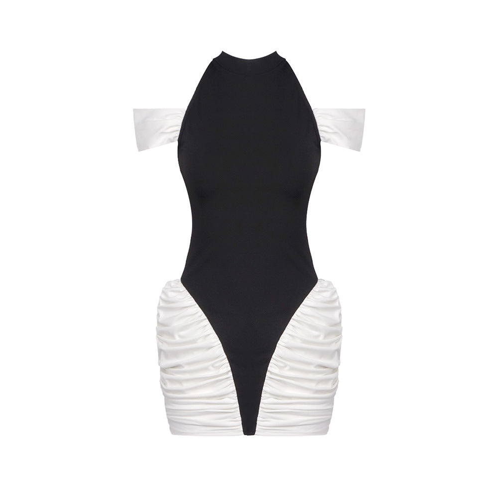 Damen elegantes Minikleid mit asymmetrischem Design und stilvollen Rüschendetails EB