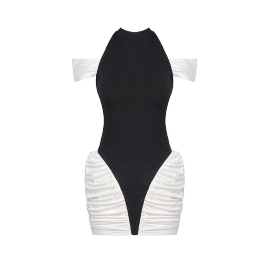 Damen elegantes Minikleid mit asymmetrischem Design und stilvollen Rüschendetails EB