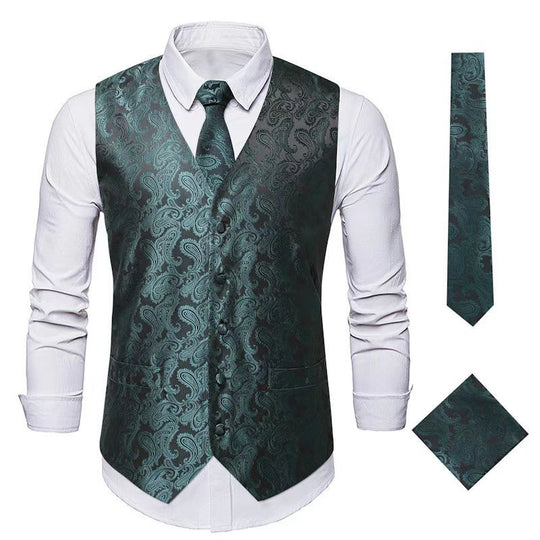 Herren nan Paisley Satin Anzugweste Set mit Krawatte und Einstecktuch EB