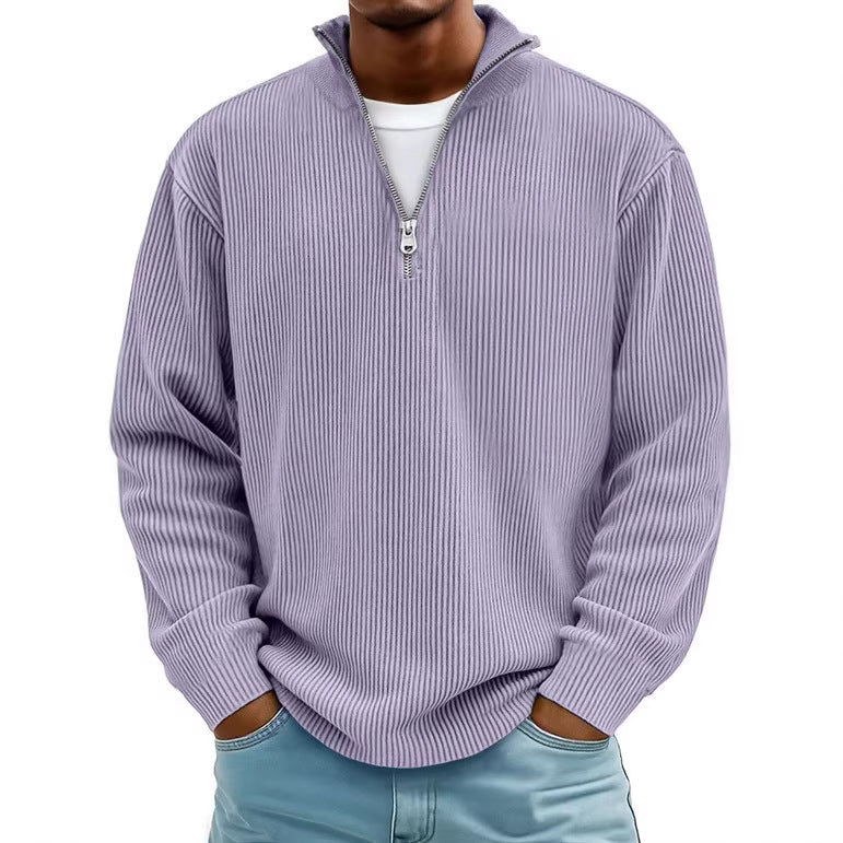 Herren nan gerippter Strickpullover mit halbem Reißverschluss und Stehkragen EB