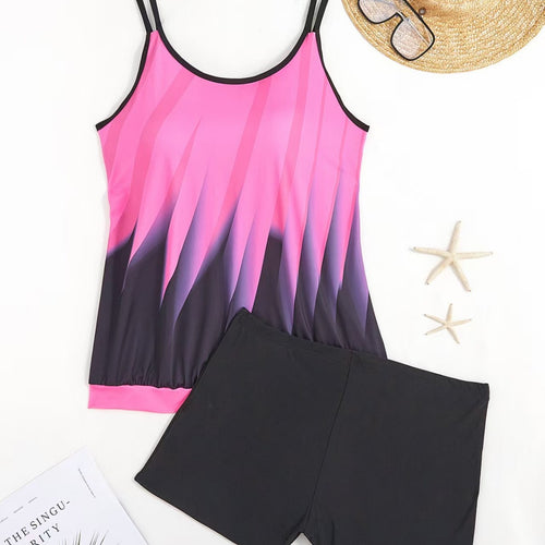 Damen Sportliches Tankini-Set mit farbenfrohem Oberteil und bequemen Shorts EB