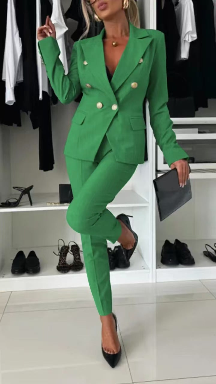 Damen Doppelreihiger taillierter Hosenanzug mit Slim-Hose EB