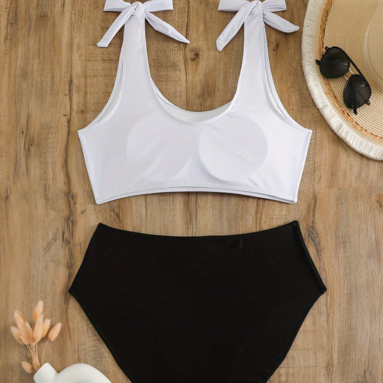 Damen Crop-Top-Bikini-Set mit verspielten Schleifen EB