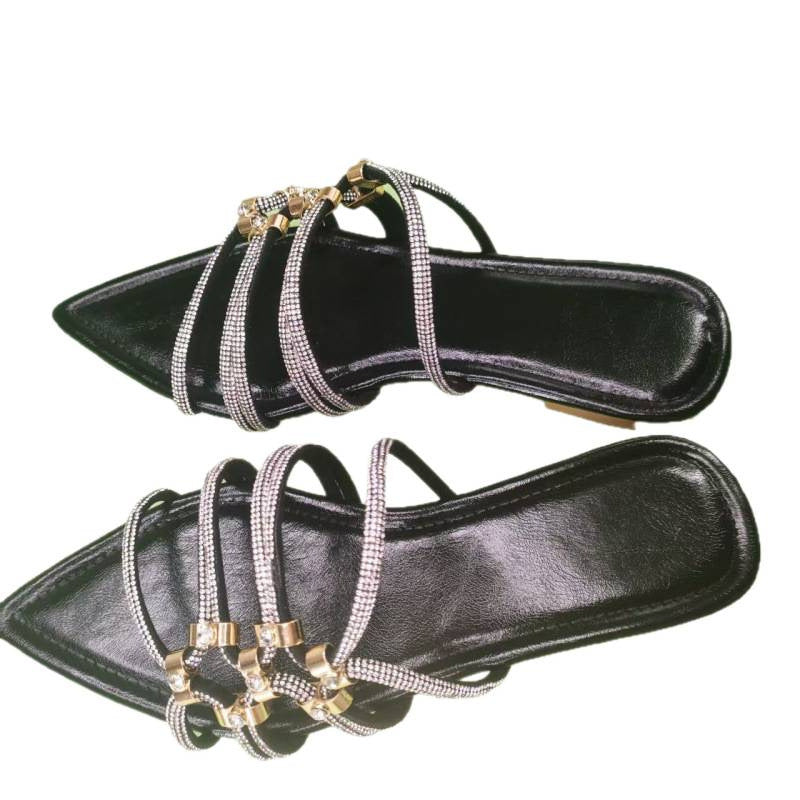 Damen elegante Riemchen-Sandalen mit funkelnden Akzenten und spitzem Zehenbereich EB