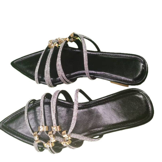 Damen elegante Riemchen-Sandalen mit funkelnden Akzenten und spitzem Zehenbereich EB