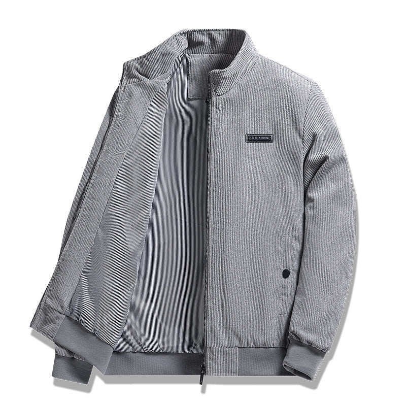 Herren nan feiner Cordblouson mit Stehkragen, gestreiftem Innenfutter und verdeckten Druckknopftaschen EB