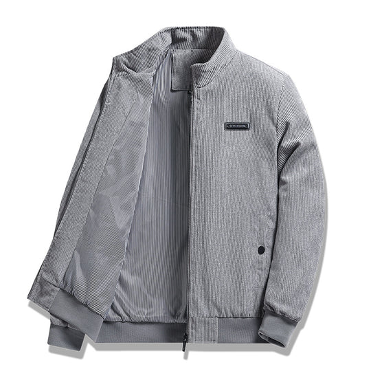 Herren  feiner Cordblouson mit Stehkragen, gestreiftem Innenfutter und verdeckten Druckknopftaschen EB