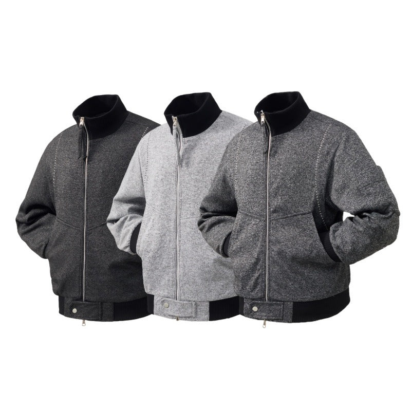 Herren Wollmix-Bomberjacke mit Stehkragen, Rippbündchen und Utility-Ärmeltasche EB