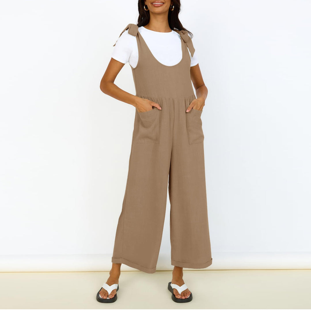 Damen Lässiger Jumpsuit mit verstellbaren Trägern und weitem Bein EB